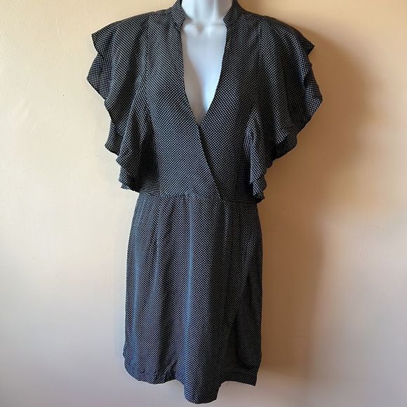 Avec Les Filles Navy and White Polka Dot Ruffle Dress Sz XS - Picture 2 of 6